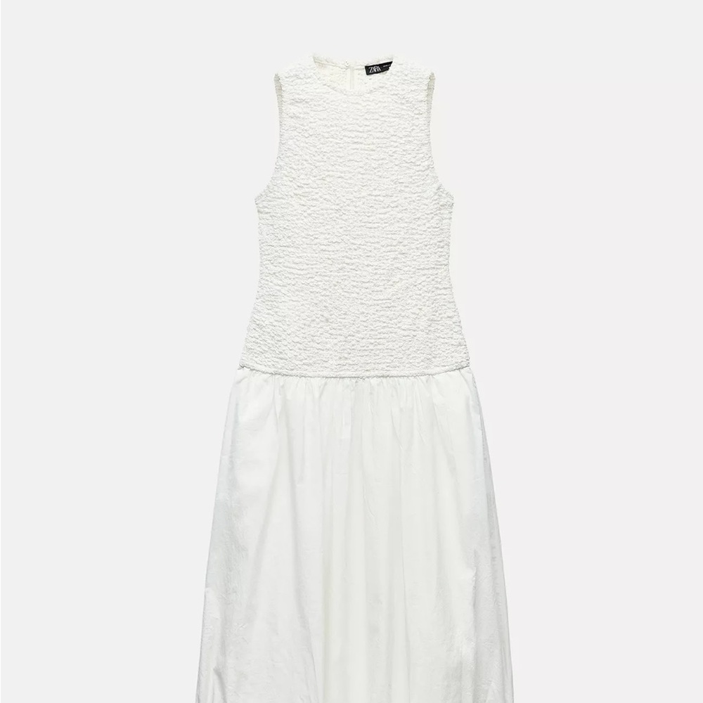 Zara Textured White Midi Dress